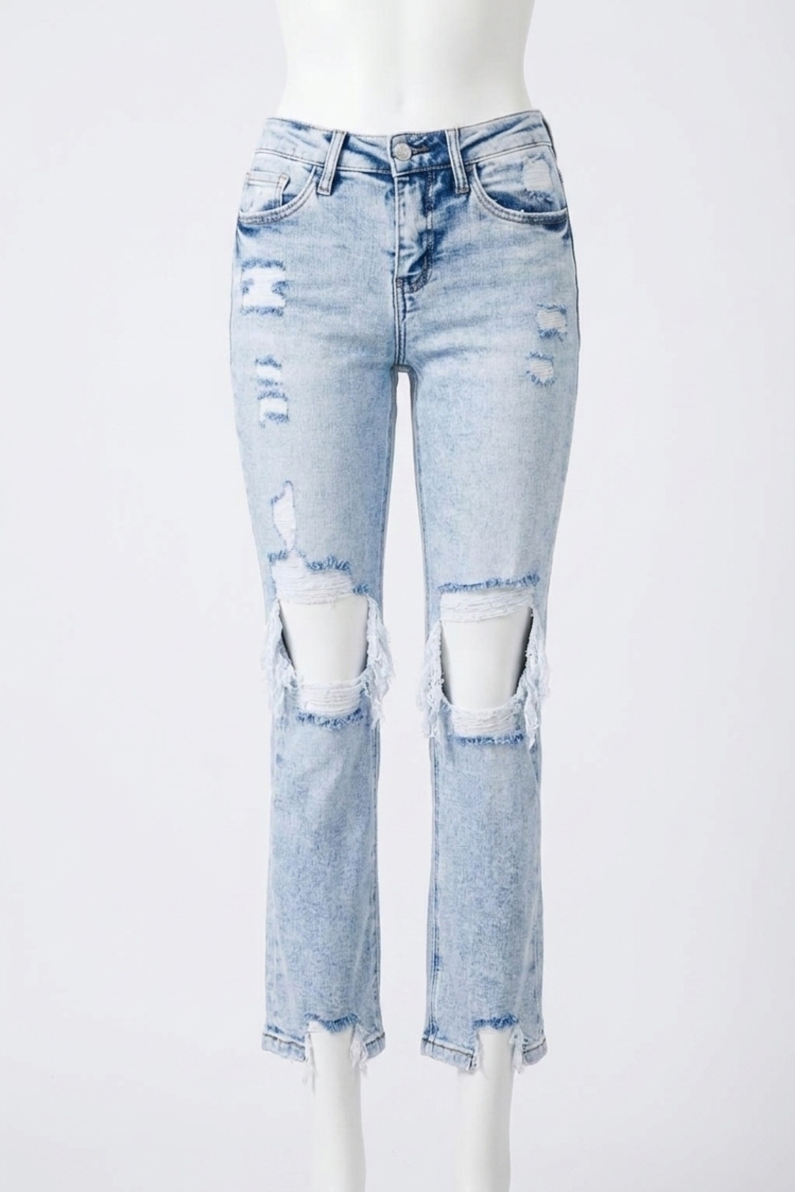 NEW VERVET BY FLYING MONKEY rizzo high rise crop straight jeans in blue